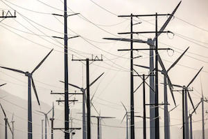 power lines and wind turbines