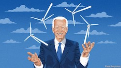 Drawing of President Joe Biden with windmills